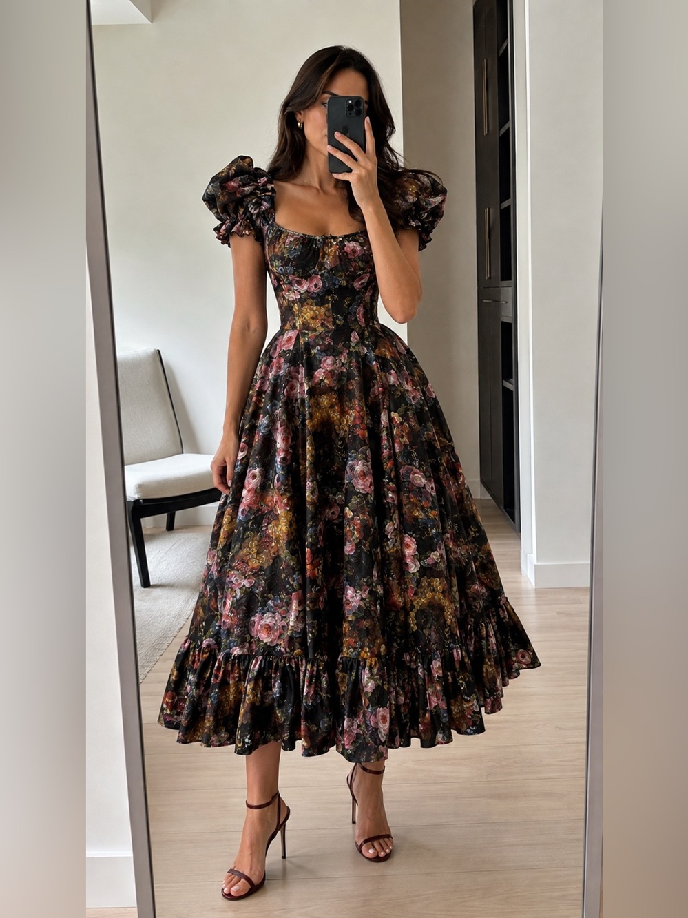 Rare Selkie x Bridgerton Floral Corset Puff Sleeve Ruffle Maxi Dress XXS NWT